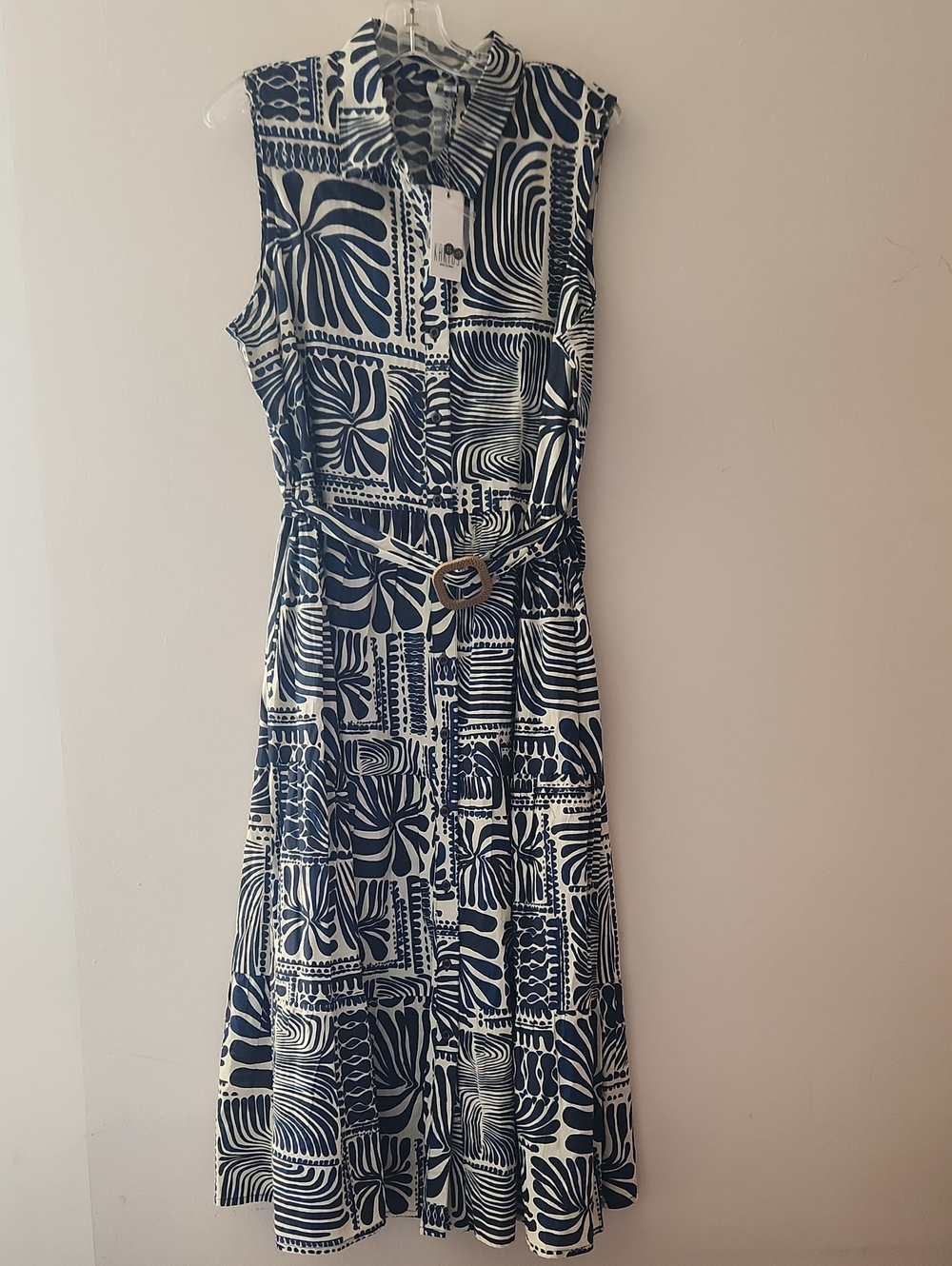 Kaktus Navy and White Geometric Printed Sleeveless Shirt Plus Size Dress Size 1X